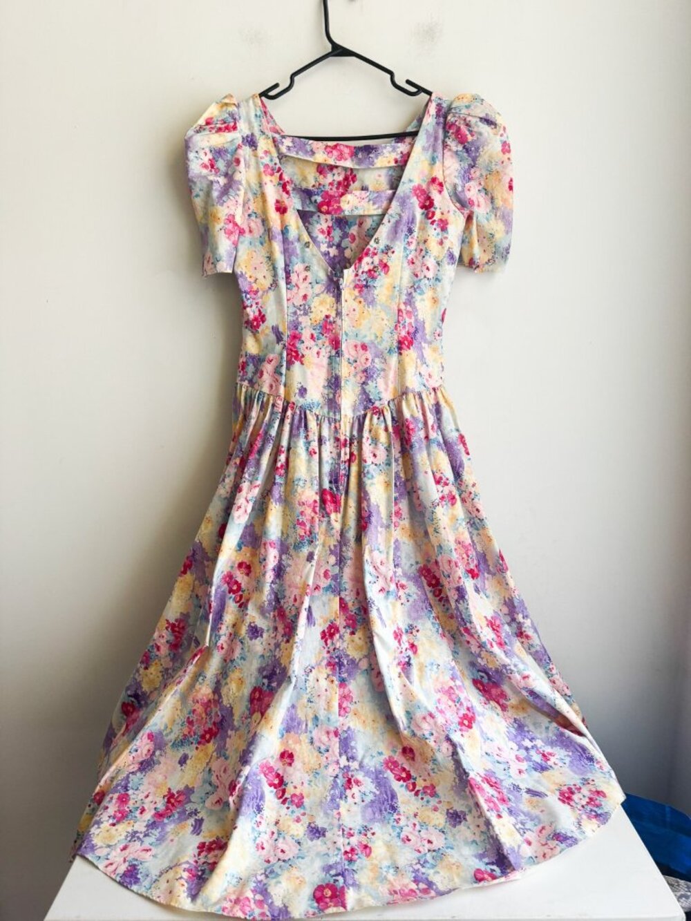 Vintage Light Floral Cotton Party Dress High Low M - Picture 5 of 8
